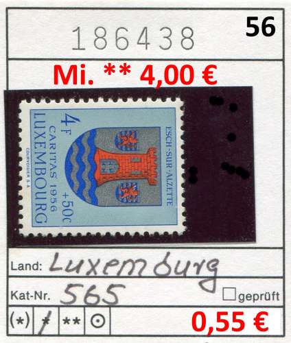 Luxembourg 1956  - Michel 565 - * mh  charn. - 