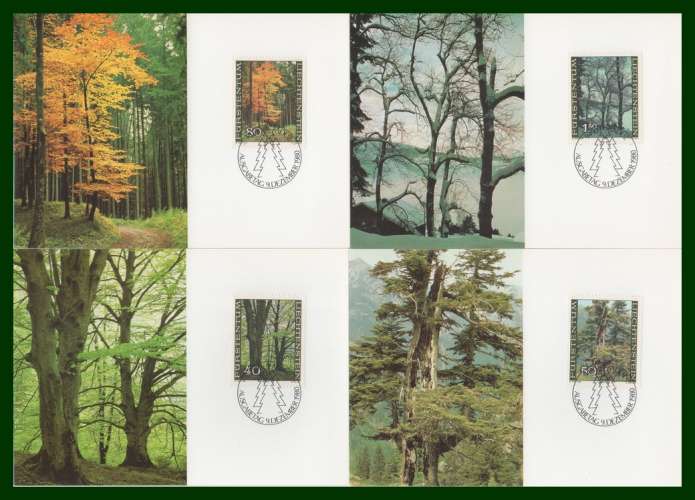 4 Cartes Maximum Liechtenstein 1980 Arbres 