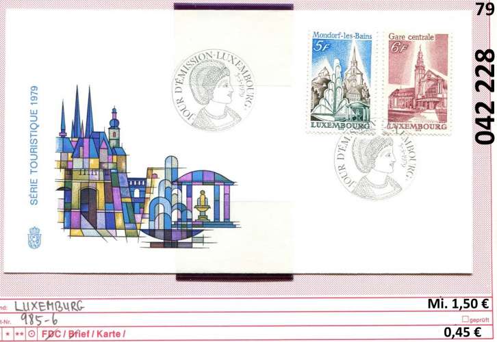 Luxembourg 1979 - Michel 985-986 - oo oblit. - sur FDC - 