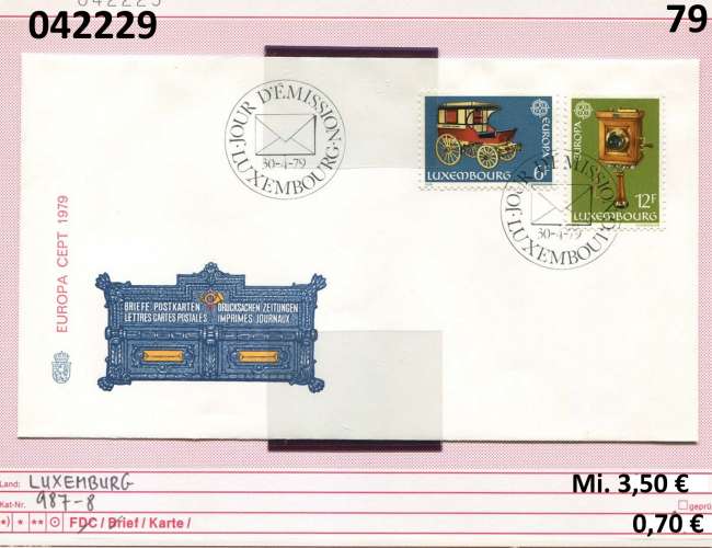 Luxembourg 1979 - Michel 987-988 - oo oblit. - sur FDC - 