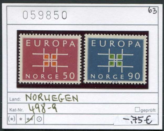 Norvège 1963  - Michel 498-499 - ** neuf mnh - 