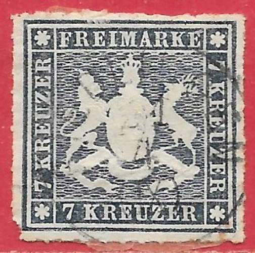 Wurtemberg n°33 7k bleu 1866 o