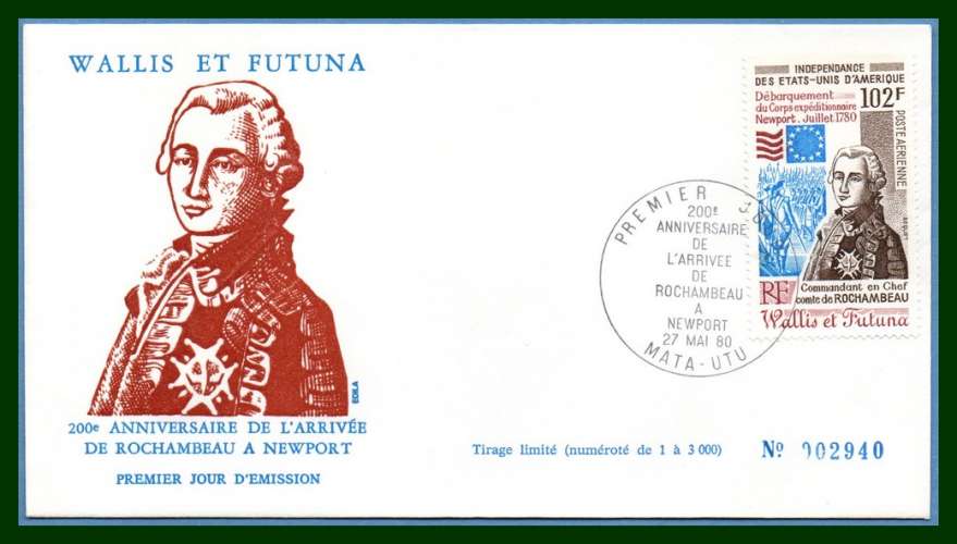 Wallis & Futuna FDC N° PA 102 Rochambeau 1980 Navigateur commandant