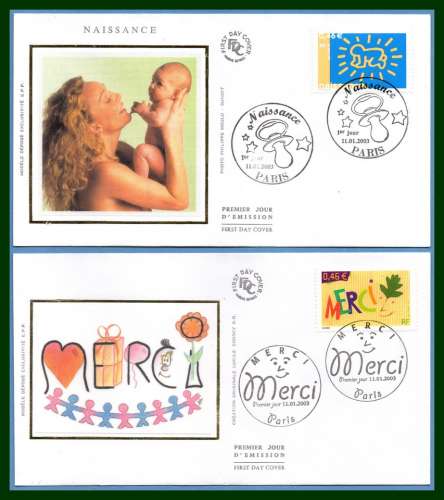 FDC soie N° 3540 3541 Naissance Merci 2003 