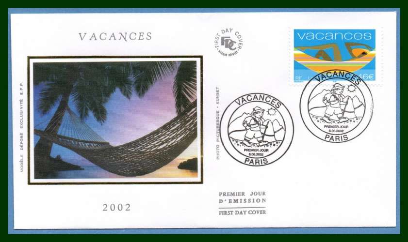 FDC soie N° 3493 Vacances 2002 