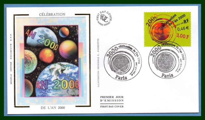 FDC soie N° 3259 Célébration An 2000 Paris 1999 