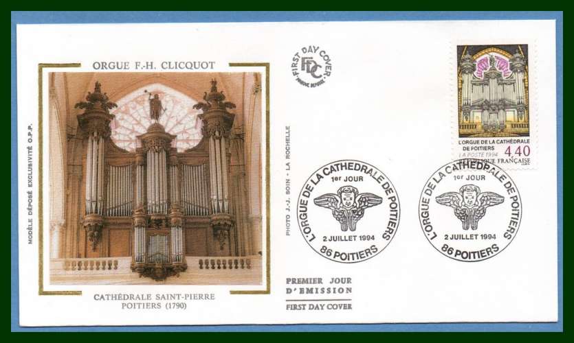 FDC soie N° 2890 Orgue Cathédrale de Poitiers 1994 