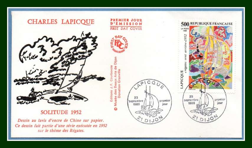  FDC N° 2606 Lapicque Dijon 1989 Peintre peinture voilier