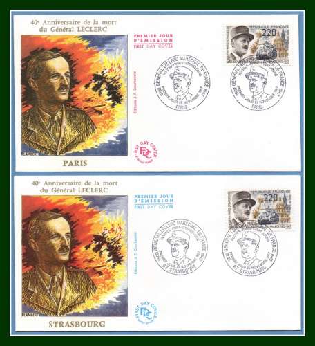  FDC N° 2499 Général Leclerc Paris + Strasbourg 1987