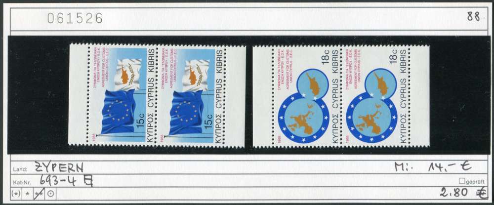 Chypre 1984 - Michel 693-694 - ** mnh neuf - paire