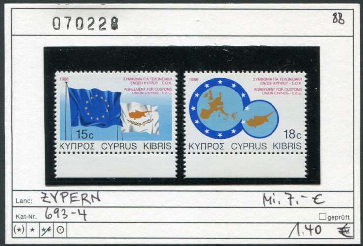 Chypre 1984 - Michel 693-694 - ** mnh neuf -