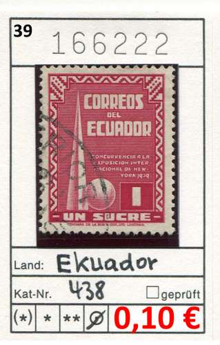 Equateur 1939 - Michel 438 - oo oblit.