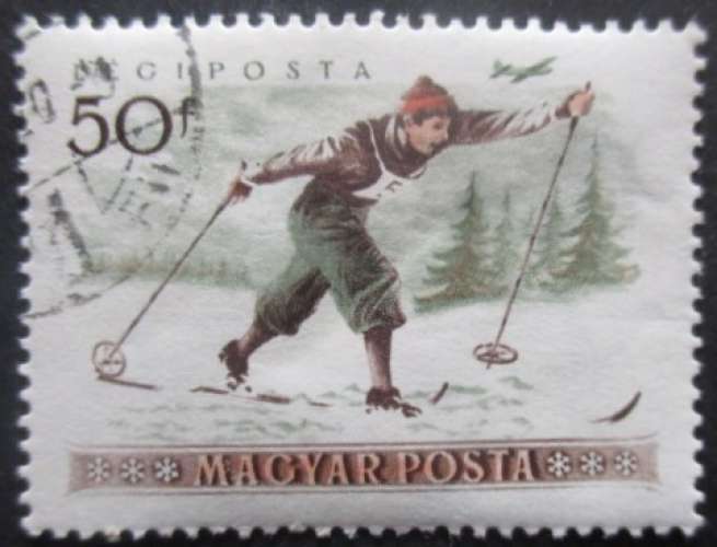 HONGRIE poste aérienne N°182 Ski oblitéré