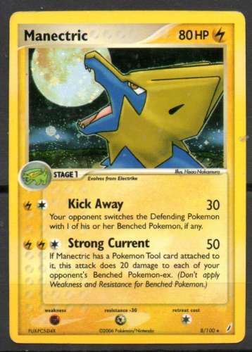 Carte Pokemon  MANECTRIC (Elecsprint) 80HP / Édition EX - Gardiens de Cristal / N°8/100  Carte angla