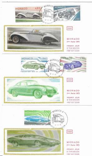 LOT 6 enveloppes 1er Jour MONACO n°1018/1028 - automobilesFDC  