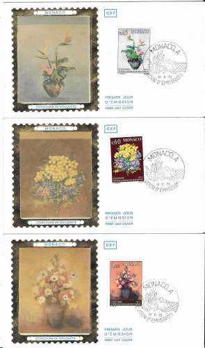 LOT 3 enveloppes 1er Jour MONACO n°948/950 - concours international de bouquets - fleurs FDC  