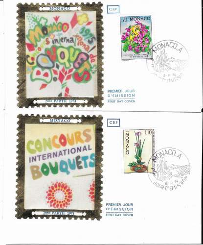 LOT 2 enveloppes 1er Jour MONACO n°984/985 - concours international de bouquets - fleurs FDC  