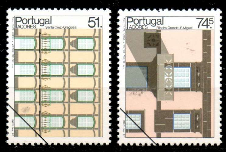 Portugal Acores Yvert N°373 & 374 Oblitéré 1987 Fenêtres et balcons