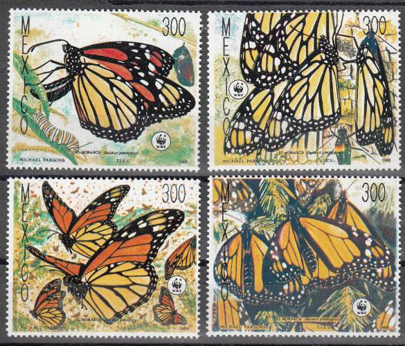 Mexique 1988   Y&T  1257/60  N**  papillon   WWF