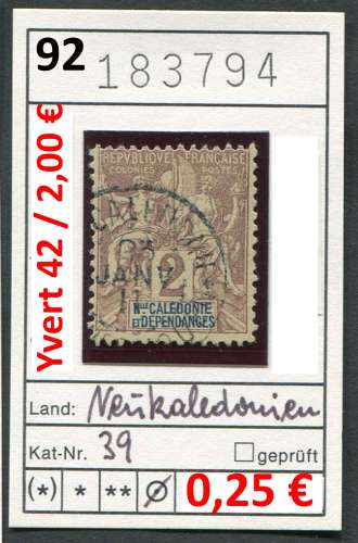 Nouvelle-Caledonie 1892 - Michel 39 - Yvert 42 - oo oblit. - 