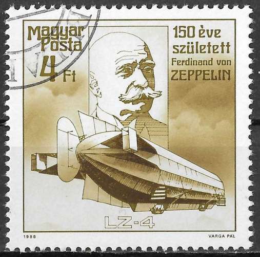 HONGRIE 1988 Y&T3147 - Ferdinand von Zeppelin. Dirigeable LZ-2 - oblitéré