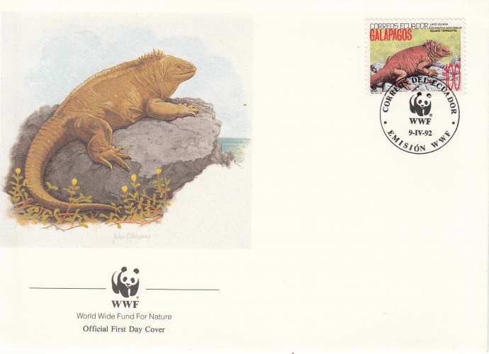 Equateur-Galapagos 1992  Y&T  1244  iguane  sur FDC  WWF