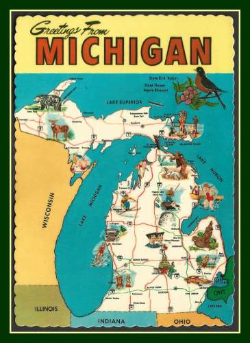 CPM USA, Carte Géographique Michigan , TP verso 1983