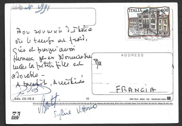 CPM Italie, Calabria, multivues et carte géographique, TP verso 1991