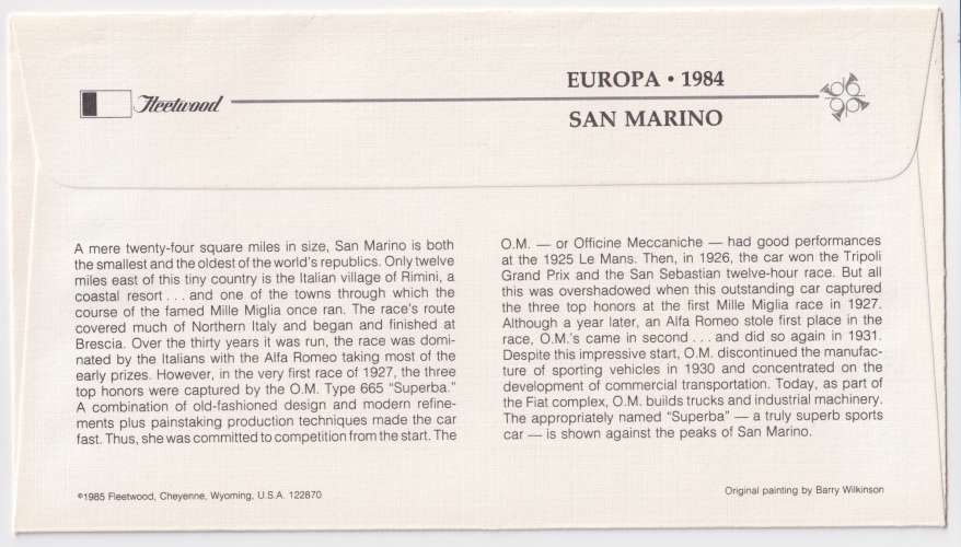 Saint Marin FDC 1984 Y&T 1090 - Europa (scan dos) 