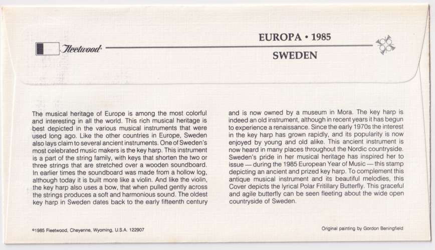 Suede FDC 1985 Y&T 1310 - Europa (scan dos) 