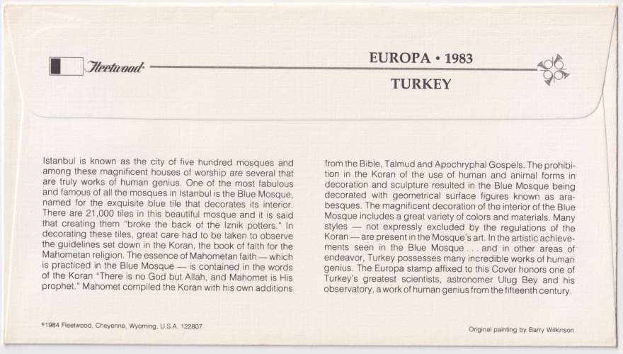 Turquie FDC 1983 Y&T 2390 - Europa (scan dos) 