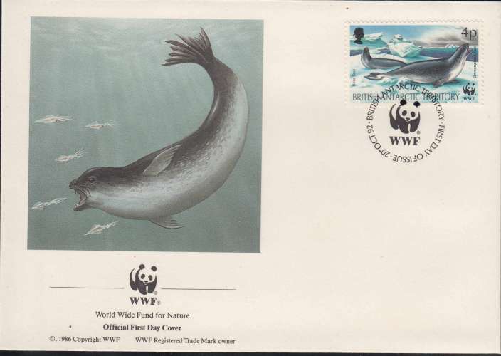 Antarctique Britannique 1992  Y&T  213  phoque  sur FDC   WWF 