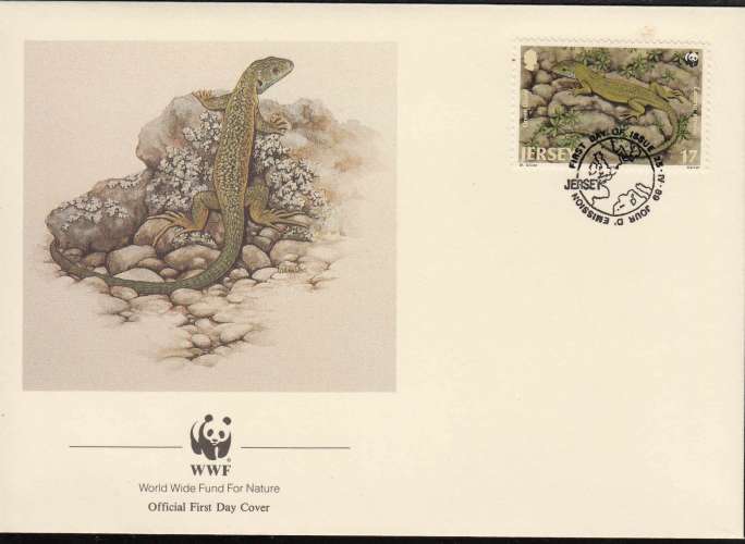 Jersey 1989  Y&T  473  lézard  sur FDC   WWF 