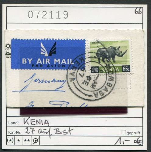 Kenya 1966 - Michel 27 - oo oblit. - sur fragment