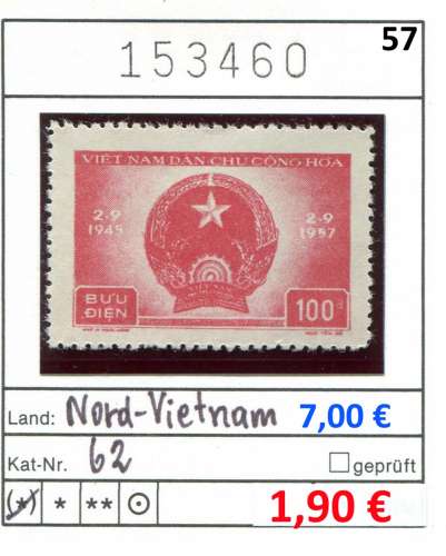 Vietnam du Nord 1957 - Michel 62 - (*)