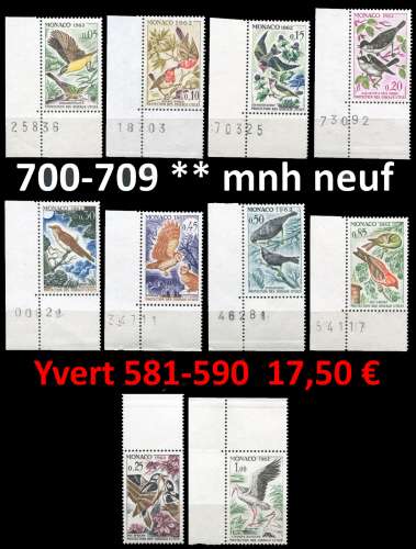 Monaco 1962 - Yvert 581-590 - Michel 700-709 - ** mnh neuf - 