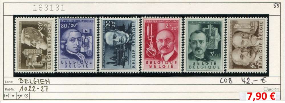 Belgique 1955 - Michel 1022-1027 - COB   - ** mnh neuf