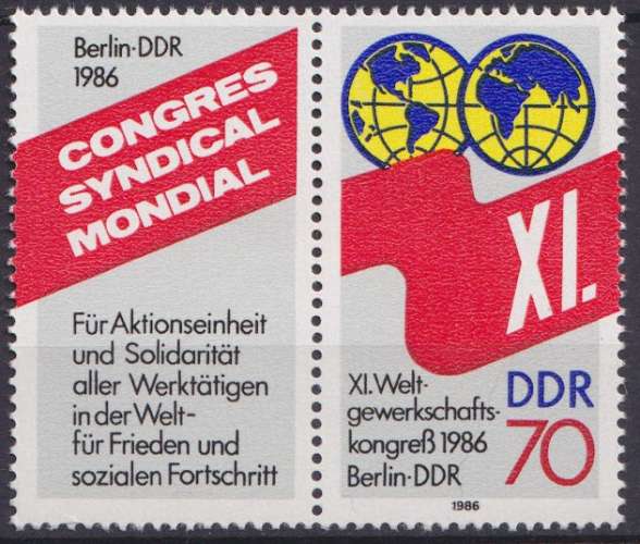 Allemagne RDA 1986 Y&T 2669 neuf ** - Congrès syndical mondial 