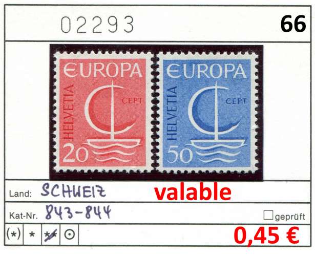 Suisse 1966 - Michel 843-844  - ** neuf mnh - valable