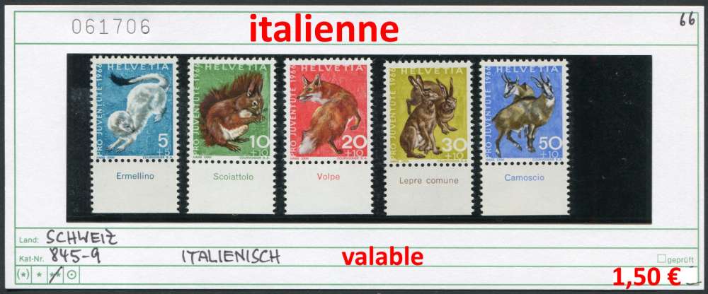 Suisse 1966 - Michel 845-849 (italienne)  - ** neuf mnh - valable