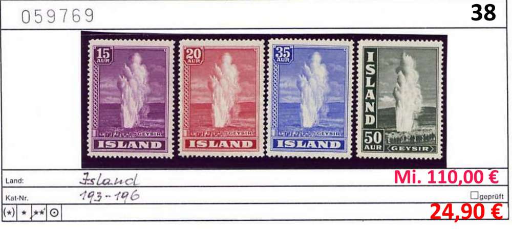 Islande 1938 - Michel 193-196 - ** neuf mnh 