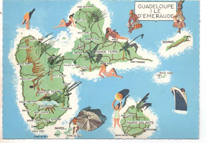 cpm  carte géographique : Guadeloupe Ile d'Emeraude