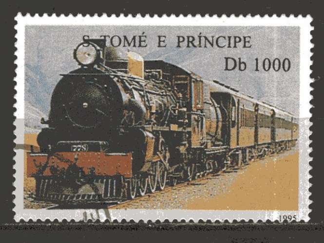 SAINT THOMAS ET PRINCE 1995 TRAIN LOCOMOTIVE A VAPEUR  OBLITERE