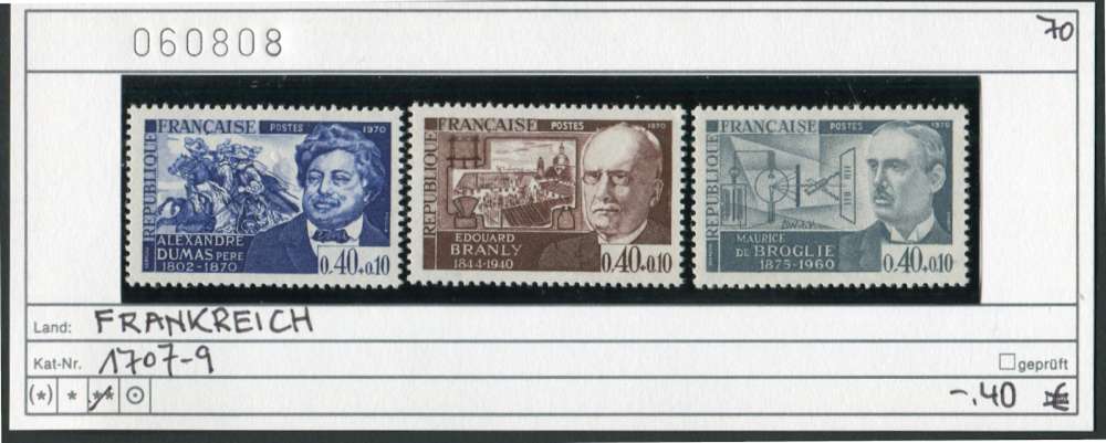 France 1970 - Michel 1707-1709  - Yvert 1626-1628 - ** mnh neuf -