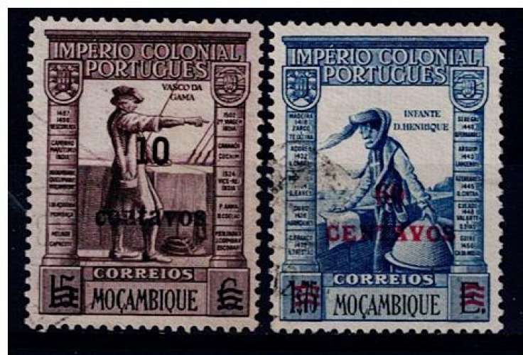 PORTUGAL MOZAMBIQUE 1946 - YT 353 354 OBLTÉRÉS AVEC SURCHARGE.