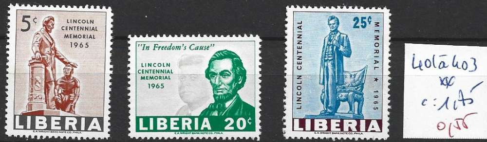 LIBERIA 401 à 403 ** côte 1.75 €