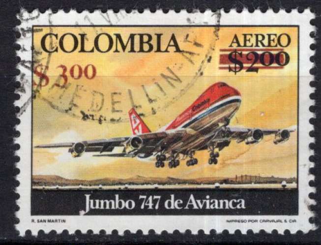 COLOMBIE 1977 AVION BOEING 747 OBLITERE