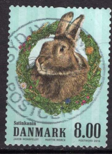 DANEMARK 2016 ANIMAUX DE LA FERME LE LAPIN OBLITERE