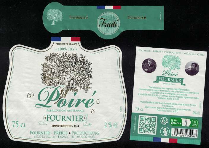 France Lot 3 Etiquettes Poiré Fruité Fournier 61320 Lalacelle