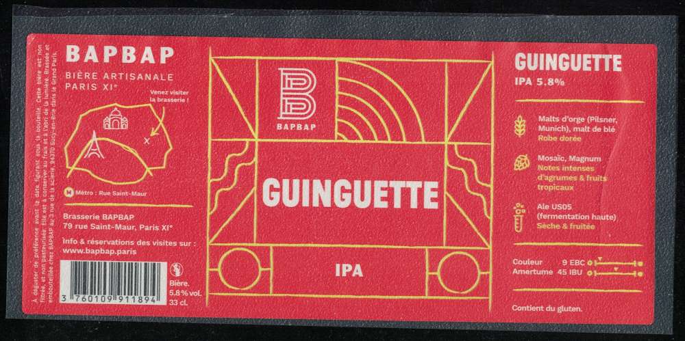 France Etiquette Bière Beer Label Guinguette IPA Brasserie BAPBAP Paris